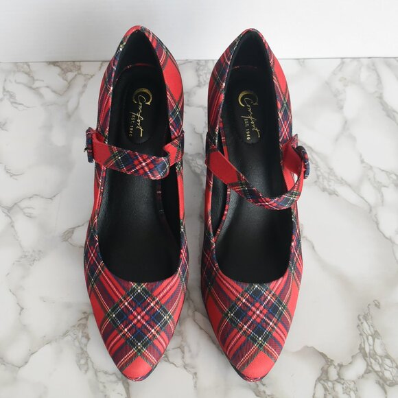 CComfort est 1946 Tartan Christmas Red Plaid Pumps Heels Size 11 M - Picture 4 of 8